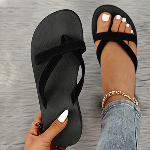 2007 Flip Flops Womens Lightweight Summer Beach Sandals Soft Shoes, Women's Straps Flat Sandals Casual Slip On Clip Toe Sandals4