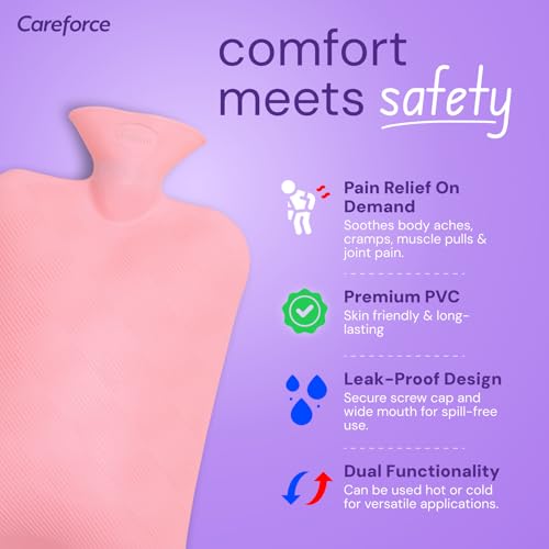 Image of Careforce Hot Water Bag for Pain Relief Heating Pad for Periods Cramps, Muscle Aches Heat Pack for Back, Neck, Shoulder and Body Relief -Pink