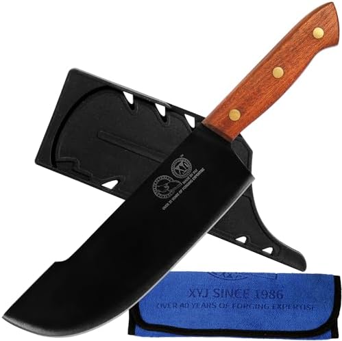 XYJ 8 Inch Slicing Knife with Sleeve, Stainless Steel Kitchen Knife, Pakkawood Handle, Meat Slicer Slaughter Knives, Mini Knife, Cleaning Towel, Kitchen Accessories