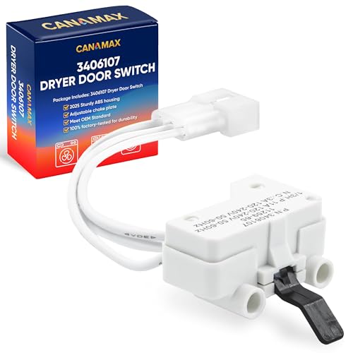 【Upgraded 2026】WP3406107 3406107 AP6008561 Dryer Door Switch Compatible for Whirlpool KenMore Maytag Dryers by Canamax - Replace 3406109 3405100 3405101 3406100 3406101 AED4475TQ1 MEDC400VW0