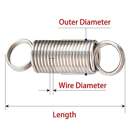 10pcs SS304 Tension Extension Springs, Wire Dia 0.8mm Double Coil Small Springs, Stainless Steel Spring Replacement(50 MM*8 MM)