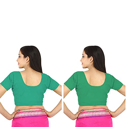 Image of Namita Women's Rubia Cotton Half Sleeve Readymade Blouse (U-COT-COM-2-LIGHTGREEN-DARKGREEN-38 Light Green, Dark Green 38)