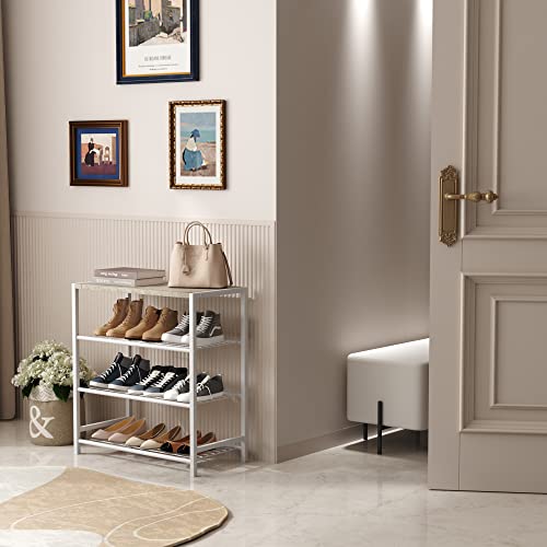Image of HOMEFORT 4-Tier Shoe Rack, Modern Industrial Shoe Storage Tower, Narrow Shoe Organizer for Closet Entryway, Small Shoe Rack Table with Durable Metal Shelves and MDF Top, White Oak