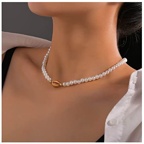Erimberate Bohemian Pearl Shell Choker Necklace Gold Cowrie Shell Necklace Baroque Pearl Chain Necklace Seashell Pendant Necklace Cowrie Necklace Chain Jewelry For Women And Girls Gifts #TOP20
