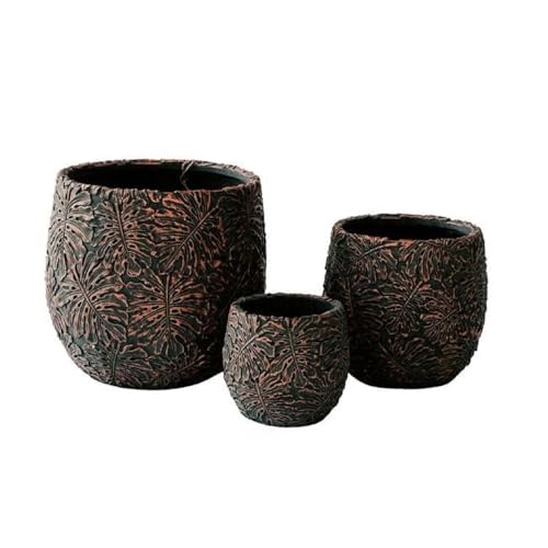 17.7' 12.6' and 9'W Round Brown and Bronze Fiberstone/Cement Indoor Outdoor Planters (Set of 3)