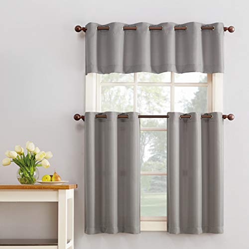 No. 918 Montego Casual Textured Semi-Sheer Grommet Kitchen Curtain Valance, 56" X 14", Nickel #TOP7