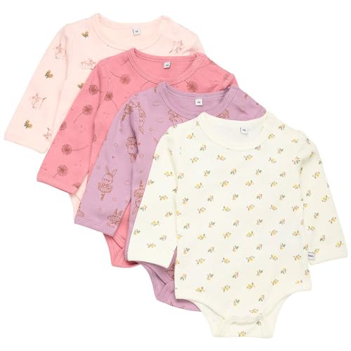 PIPPI Unisex Baby Body LS AO-printed (4-pack) Formender Body, Quail, 92