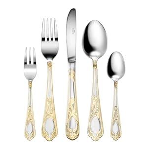 Karcher Besteckset Boston 72-teilig für 12 Personen – Elegantes Tafelbesteck aus Edelstahl mit dekorativer Vergoldung – Spülmaschinengeeignet – Stilvolles Besteck für Alltag und Feste