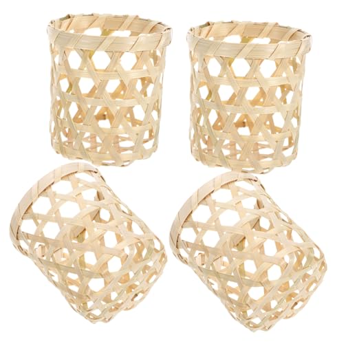 INOOMP 4 Piezas Soportes para Velas de Bambú Tejidas Protectores de Vaso Resistentes y Decorativos para Hogar y Fiestas Diseño Natural