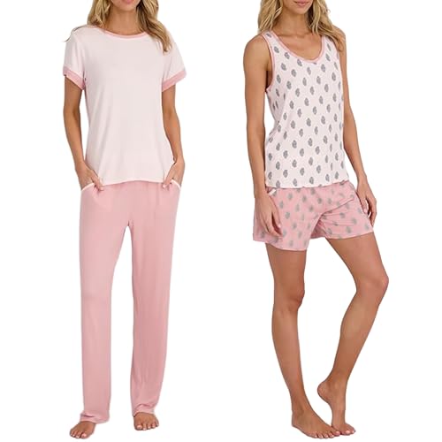 Image of Lucky Brand Women's Pajama Set - 4 Piece Sleep Shirt, Tank Top, Pajama Pants, Lounge Shorts (S-XL)