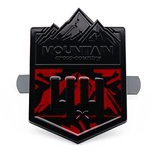 Image of 1X Front Grille Mountain 4x4 Cross Country Metal Car Sticker Off Road Racing Decal Emblem Badge Fits Off-Road Car Truck SUV (Black & Red)