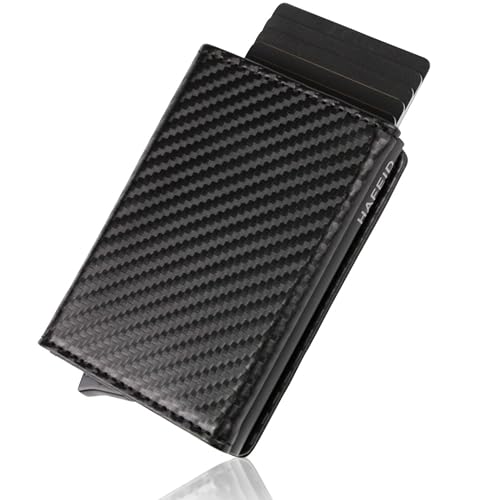HAFEID Magnet Wallet Slim - Kartenetui mit RFID Schutz - Portemonnaie mit Münzfach und XL Scheinfach - Kreditkartenetui und Geldbeutel - Geldbörse für Damen und Herren - mini Portmonee Carbon