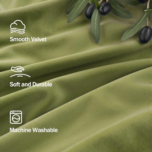 Image of Moss Green Boho Velvet Curtains 63 Inch Length for Boys Bedroom 2 Panels Back Tab Rod Pocket Heavy Duty Heat Cold Blocking Light Dampening Drape for Kitchen Bathroom Laundry Closet Playroom 52x63 Long