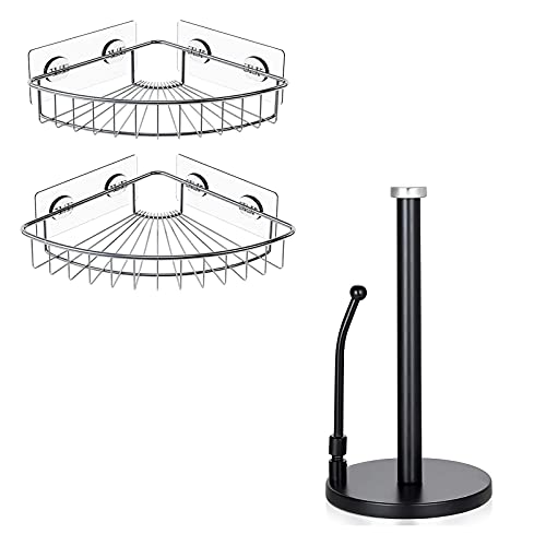 Smartake 2 Pack Corner Shower Caddies Standing Paper Towel Holder, Wall Mounted Bathroom Shelf With Adhesive, Storage Organizer For Toilet, Dorm And Kitchen #TOP23
