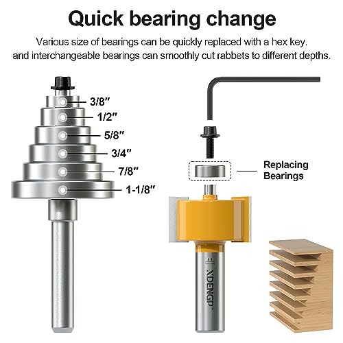 Image of Rabbet Router Bit Set 1 /2 Shank, Rabbeting Router Bits 1pcs with 6 Bearings for Interchangeable and Adjustable Multi Depths Cutter 1 /8 inch, 1 /4 inch, 5 /16 inch, 3 /8 inch, 7 /16 inch, 1 /2 inch