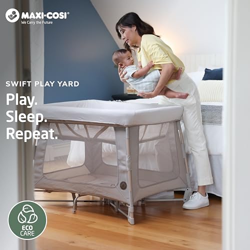 Image of Maxi-Cosi Swift Baby Playard with Mat, Baby Playpen, Play Yard with Bassinet, Portable Playpen for Babies and Toddlers, Truffle