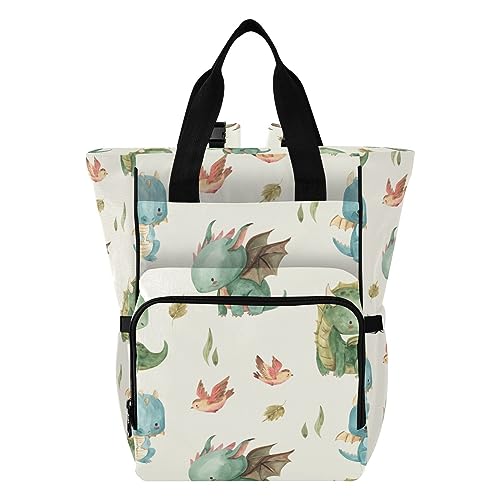 Image of xigua Watercolor Dragon Diaper Bag Backpack Multi Function Baby Changing Bags Waterproof Large Capacity Travel Back Pack for Mom Dad