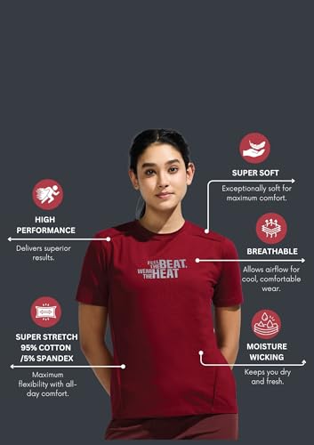Image of Women's Soft Feel Round Neck Basic Moisture Wicking T-Shirt with Reflective Print | Super Stretchable T-Shirt for Girls | Women Light Weight Tshirt | Yoga Tshirt for Women