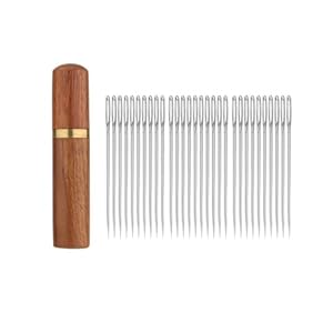 Couple Embroidery Art Sewing Needles Premium Stainless Steel Large Eye Sewing Needles 30 Pieces #24 with Vintage Wooden Needle Case Perfect for Embroidery Hand Sewing and Crafts