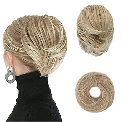 BARSDAR Straight Hair Bun + Comb Clip Ponytail -Mixed Blonde & Bleach Blonde Tips