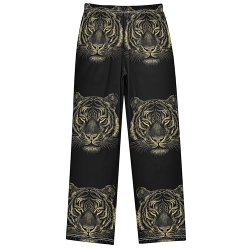 Boy's Pants Tiger Head Pattern Jogger Pants Elastic Waist Long Bottoms Trousers with Pockets 6-14 Years