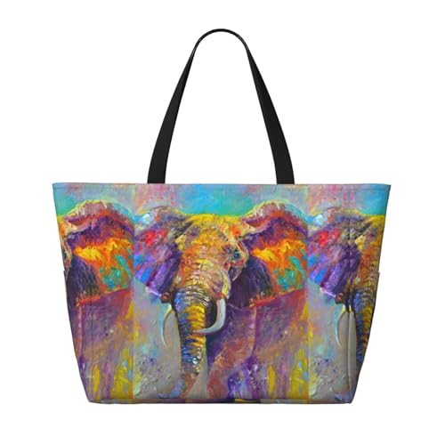 Oil Painting Elephant 1 Print Large Beach Tote Bag for Women Extra Large Capacity Sandproof Waterproof Pool Bag Suitable for Swimming Pool Gym Groceries Travel2