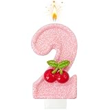 Zailo Cherry Number Birthday Cake Candles, Cherry Theme Party Decoration Supplies, Cake & Cupcake Decoration Gifts (Number 2)
