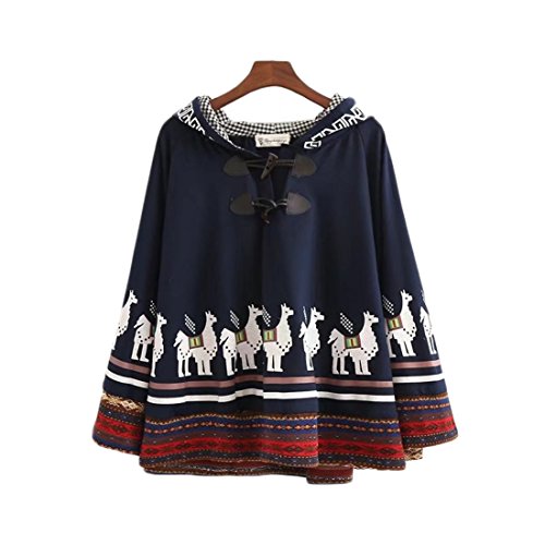 Aza Boutique Cute Style Animal Print Horn Button Cotton Hooded Cape