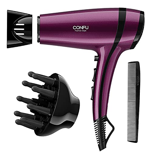 Hair Dryer Confu 1875W Ionic Fast Drying Low Noise Blow Dryer With 2 Speed 3 Heat Cool Setting Nozzle Diffuser Hairdryer Bag Etl Certified Purple #TOP5