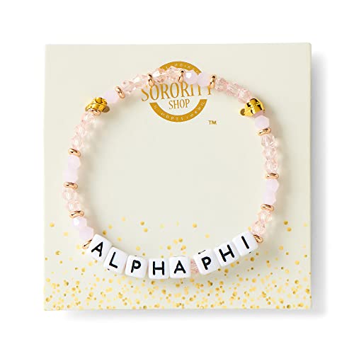 Sorority Shop Alpha Phi Bracelet — Glass Bead Bracelet with AP Name Beads and 18K Gold Accent Beads, Greek Sorority Jewelry for Big Little Sorority Gifts2