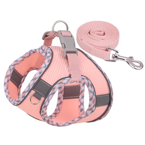 Hundegeschirr, No-Pull Hunde Geschirr für Mittelgroße Hunde, Reflektierend Brustgeschirr Small Dog, Weich Atmungsaktiv Air Mesh Verstellbar Pet Vest Harness mit Leine - Rosa, XL