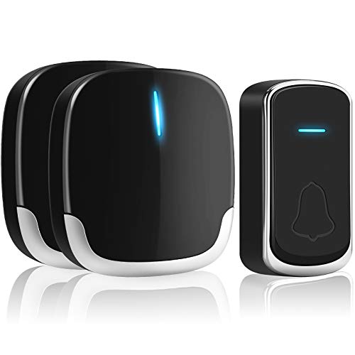 Timbre Inalámbrico exterior impermeable,Timbre Inalámbrico para Puerta, 1 Transmisor y 2 Receptores, 4 Niveles de Volumen, 36 Melodías, Alcance a 300m,con indicador LED, jardín, oficina, villa