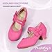 PANDANINJIA Girls Dress Shoes Kids Toddler Heels Mary Jane Pumps Flower Girl Wedding Party Princess Back to School Shoes(Fuchsia Suede 4 M US Big Kid)