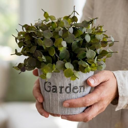 Image of Garden Art Artificial Coin Leaf Eucalyptus Bush in inchGarden inch Planter - Decorative Faux Plant for Desk, Shelf, Table & Office Decoration | Realistic Greenery Home Decor Plant (P-0226Green)