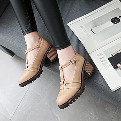 MIOKE Women's T-Strap Mary Jane Pumps Round Toe Chunky Mid Heel Platform Vintage Brogue Dress Oxford Shoes4