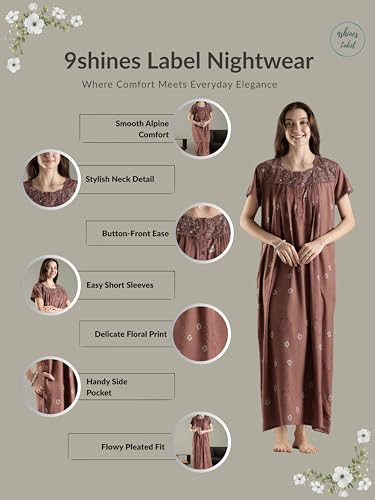 Image of 9shines Label Premium Alpine Maxi Designer Nighty | Floral Print Maxi for Women | Night wear for Women | | Full Length Night Gown for Women | Night Dress for Women Stylish (2467)