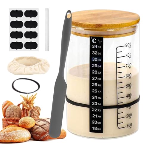 Tarro de inicio de pan, recipiente de inicio de masa fermentada | Juego de fermentación para hornear | Kit multifuncional para tarros de arranque de levadura natural, suministros pe