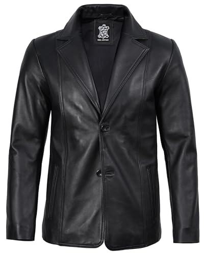 Image of fjackets Mens Leather Blazer Jacket - Real Lambskin Leather Sport Coat, 2-Button, Fully Lined, Business to Weekend