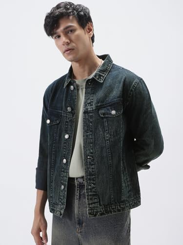 Image of Urbano Fashion Men's Regular Fit Washed Full Sleeve Denim Jacket