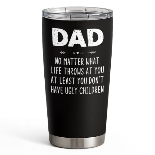 SANDJEST Dad Tumbler Gifts for Dad from Daughter Son - 20oz Stainless Steel Double-walled Insulated No Matter What Ugly Children Travel Mug Christmas, Birthday, Father's Day Gift Set with Lid & Straw