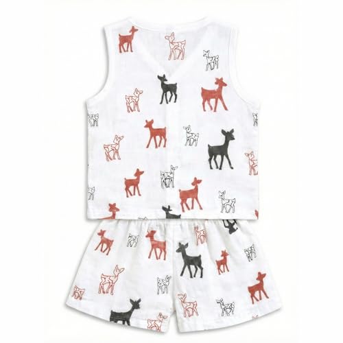 Image of The Boo Boo Club Muslin Jhabla and Short Set 100% GOTS Certified Organic Cotton | Sleeveless Button Vest | Summer Wear Set
