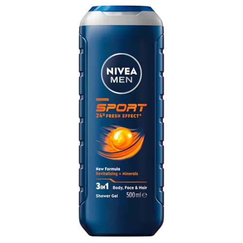 NIVEA MEN Sport Shower Gel and Body Wash 500ml | Energising Lime Scent | Enriched With Minerals to Revitalise Skin | For Body, Face & Hair | 24-Hour Fresh Effect | Removes Sweat & Dirt