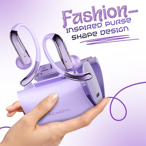 Image of ACwO DwOTS 575 Wireless Open Ear Earbuds, 60H Playtime, ENC Calling, 10mm Drivers, 3 EQ Modes, Fashion Purse Design, IPX5 Water & Sweat Resistant, Bluetooth Earbuds (Iris Purple)