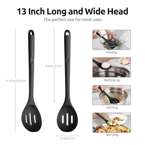 Image of U-Taste Silicone Slotted Spoon, 13.3 inch Long Large Mixing Spoon, Black