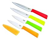 Kuhn Rikon 26698 Classic Paring and Utility Knives (Set of 4), Red/Yellow/Green/Orange