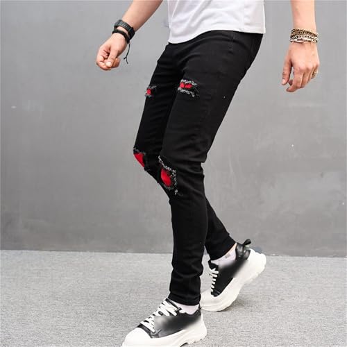 Distressed Tapered Leg Pants Slim Fit Casual Skinny Jean Ripped Stretch Denim Jeans for Men3