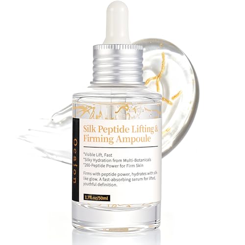 Ocaion Silk Peptide Lifting Ampoule – Peptide Face Serum with Collagen & Niacinamide – Hydrating Essence for Dry Sensitive Skin, Fine Lines & Dehydrated Skin – Korean Skincare 1.76 fl oz (Unscented)