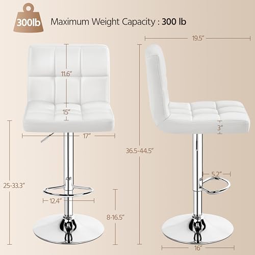 Image of Yaheetech Bar Stools Set of 3, Adjustable PU Leather Swivel Barstools, Modern Counter Stools with Back and Footrest, Counter Height Barstools for Bar, Kitchen, Dining Room, White