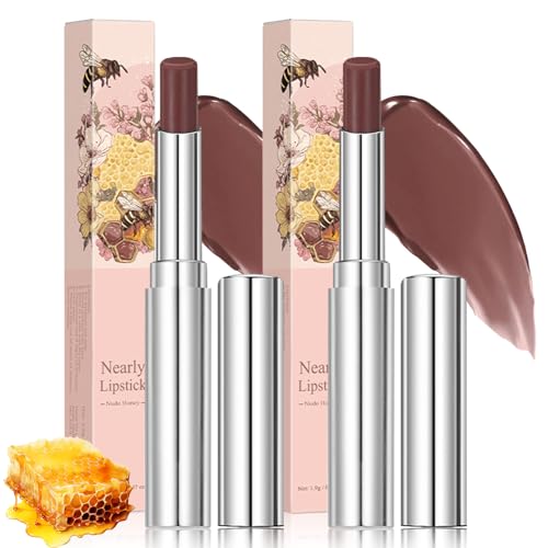 Honeynoir-Nude Honey Lipstick Moisturizing Lip Color Nourishing Lip Balm Honey Nude Lipstick Suitable for All Skin Tones Natural Lip Care Long-Lasting Moisturization Non-Sticky (2Pcs Nude)