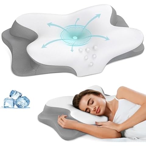 Cervical Neck Pillow - Cooling Pillow for Neck Pain Relief, Ergonomic Contour Side Sleeper Pillow for Sleeping, Orthopedic Memory Foam Pillows for Back & Stomach Sleepers with Pillowcase Cover